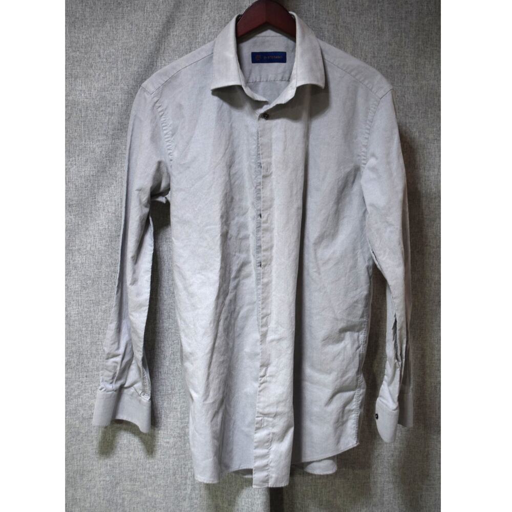 Di Stefano Light Gray Dress Shirt 17.5 44 Mens Button Front Long Sleeve